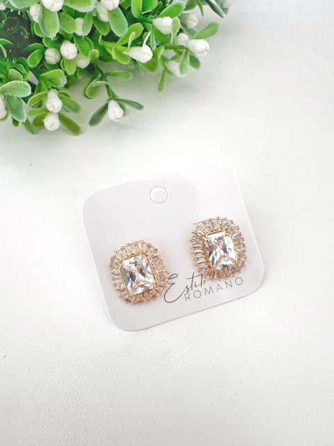 Brinco Zircônia Cristal com Microzircônias Cravejadas 16mm - Banhado a Ouro