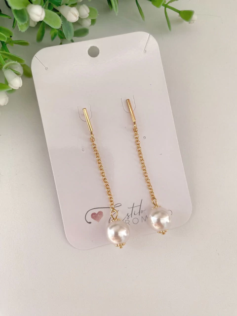 Brinco Pérola Pendente Banhado a Ouro