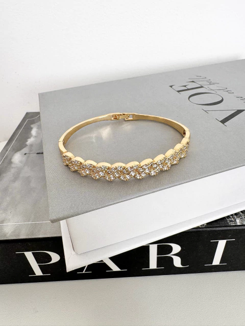 Bracelete Trançado Cravejado - Banhado a Ouro