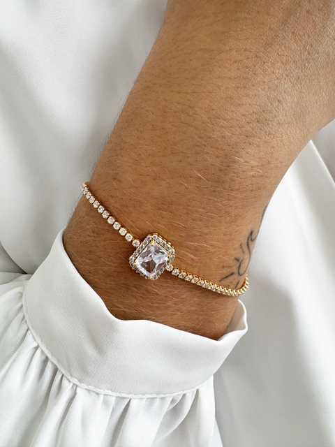 Pulseira Riviera com Zircônia Cristal - Banhado a Ouro