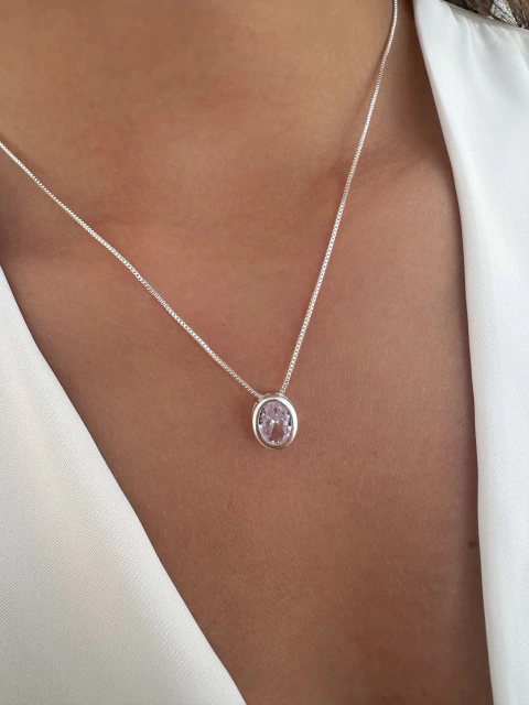 Colar Ponto de Luz Oval - Banhado a Prata