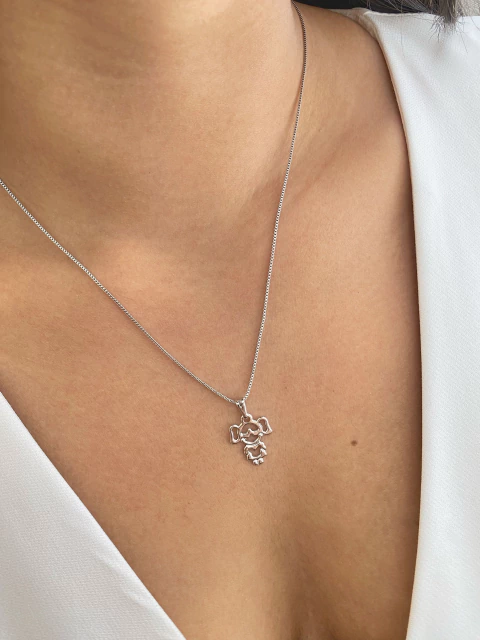 Colar Menina Pingente Liso - Banhado a Ródio Branco