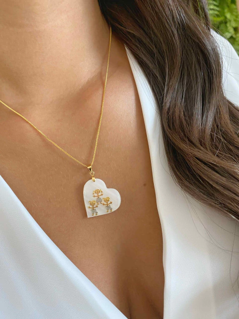 Colar Madrepérola Filhos 2 Meninos 1 Menina - Banhado a Ouro 22k