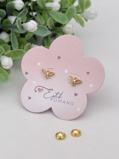 Brinco Infantil Espirito Santo Micro Zircônia com Tarraxa Baby Banhado a Ouro