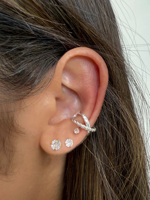 Piercing Fake X Liso e Trançado - Banhado a Prata