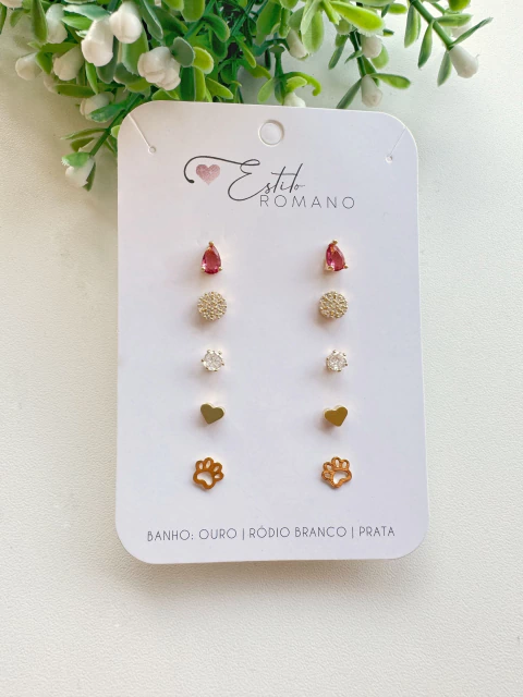 Kit 5 Brincos - Banhado a Ouro