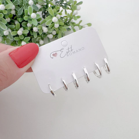 Trio Argolinha Oval - Banhado a Prata