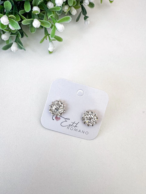 Brinco Botão Cristais 11mm - Banhado a Ouro