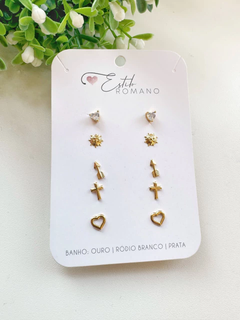 Kit 5 Brincos - Banhado a Ouro