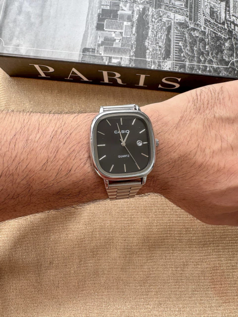 Relógio Casio Vintage Quadrado Aço Mostrador Preto - Aço Inoxidável [1a Linha]