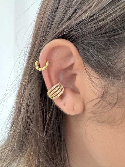 Piercing Fake 4 Linhas Cravejadas - Banhado a Ouro