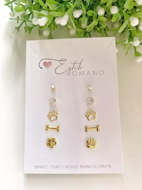 Kit 5 Brincos - Banhado a Ouro