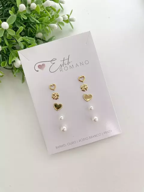 Kit 5 Brincos - Banhado a Ouro