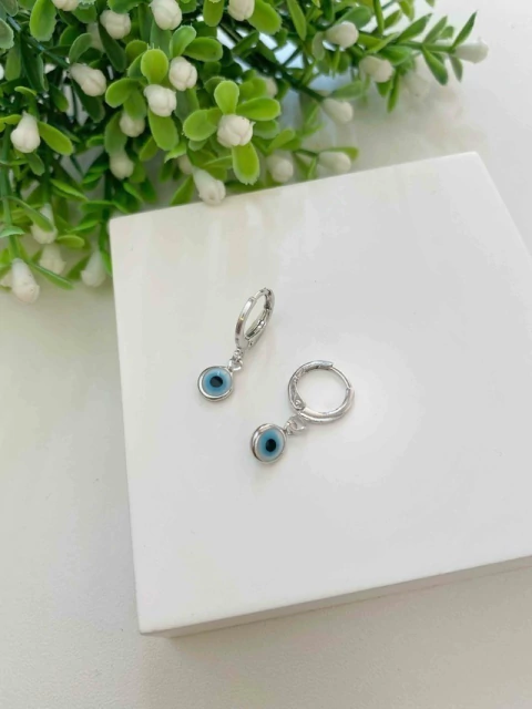 Brinco Argolinha Olho Grego - Banhado a Ródio Branco