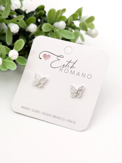 Brinco Borboleta Cravejada - Banhado a Prata