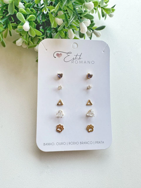 Kit 5 Brincos - Banhado a Ouro