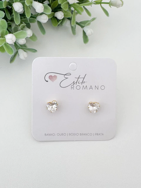 Brinco Coração Zircônia 6mm - Banhado a Ouro