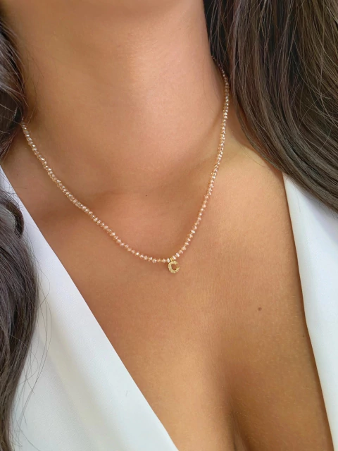 Choker Cristais Naturais Letra C - Banhado a Ouro