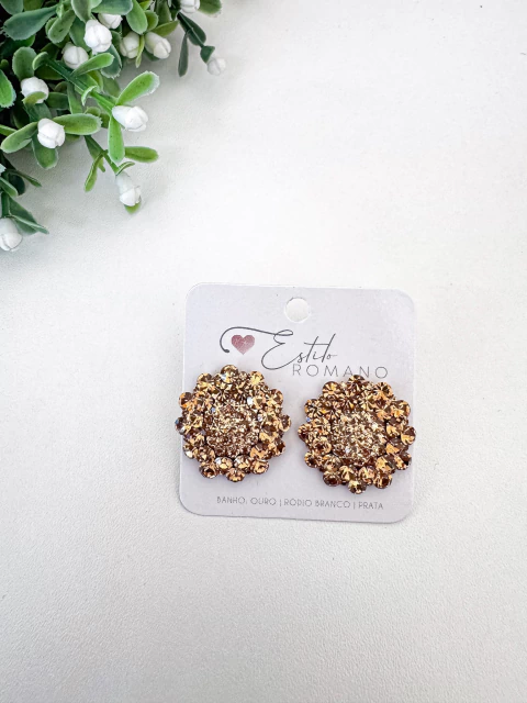 Brinco Botão Cristais Dourados 23mm - Banhado a Ouro