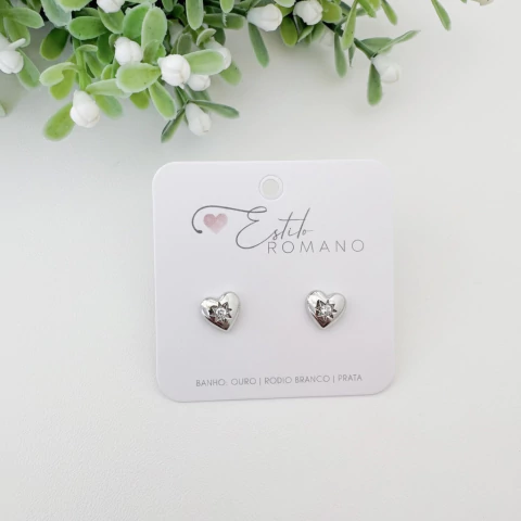 Brinco Coração com Zircônia - Banhado a Prata