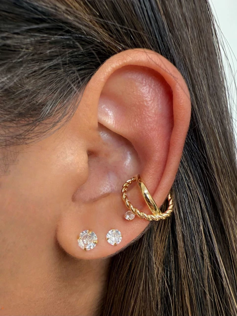 Piercing Fake X Liso e Trançado - Banhado a Ouro