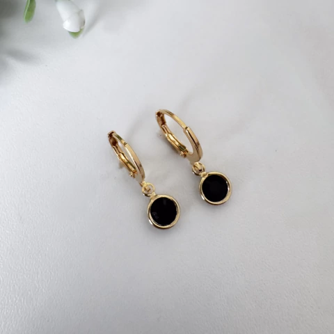 Brinco Argolinha Ponto de Luz Preto 6mm - Banhado a Ouro