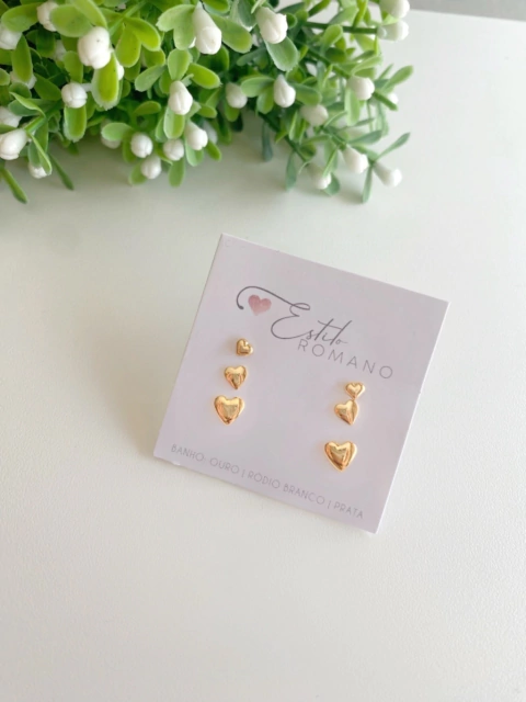 Kit Brinco Coraçãozinho Espelhado - Banhado a Ouro