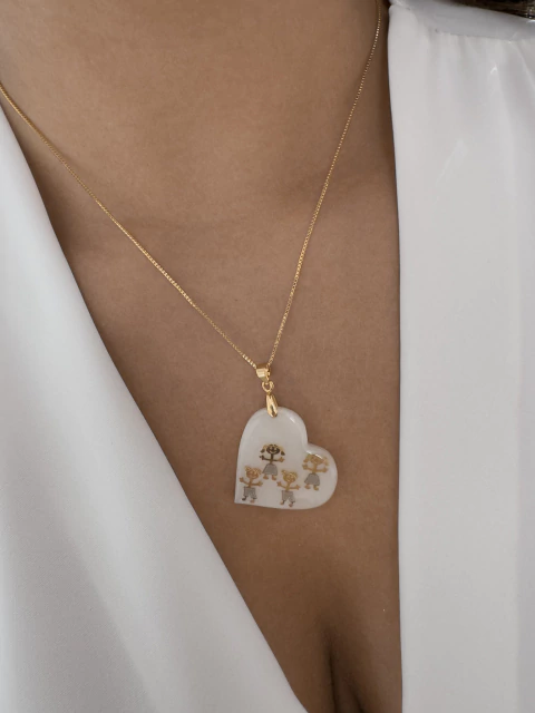 Colar Madrepérola Filhos 2 Meninos e 2 Meninas - Banhado a Ouro