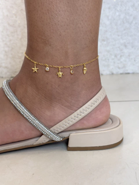 Tornozeleira Fundo do Mar e Ponto de Luz - Banhado a Ouro