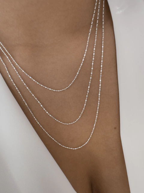 Colar Triplo Elos Detalhados - Banhado a Prata