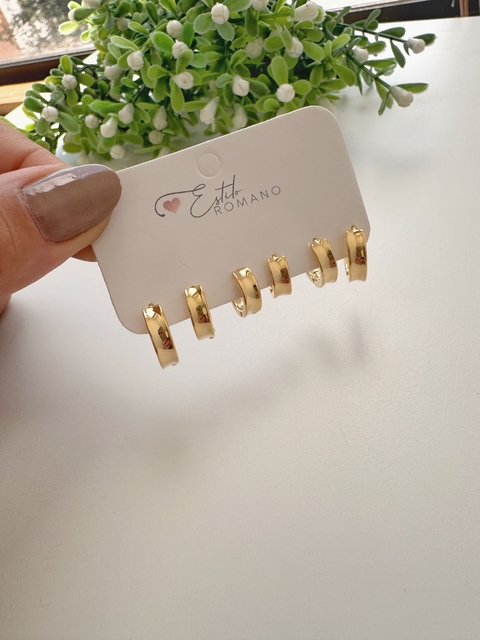 Kit Trio Argolinhas Grossas - Banhado a Ouro