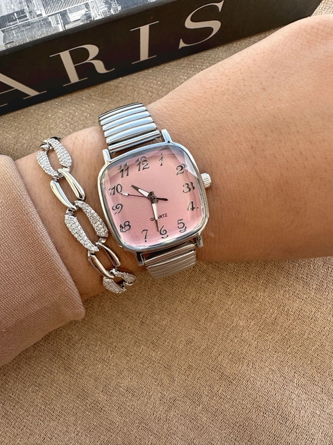 Relógio Quadrado Liso - Aço Inoxidável