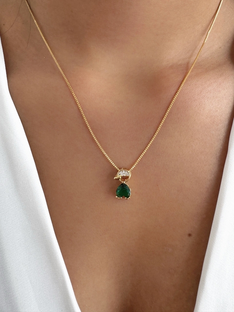 Colar Menino Cravejado Zircônia Verde - Banhado a Ouro