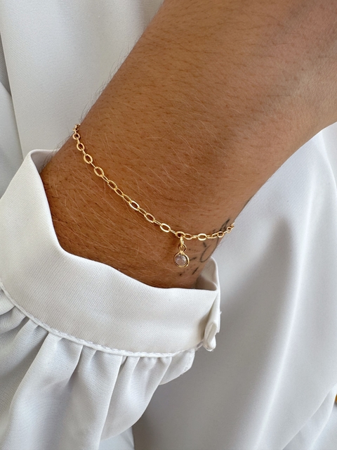 Pulseira Elos com Ponto de Luz Banhado a Ouro