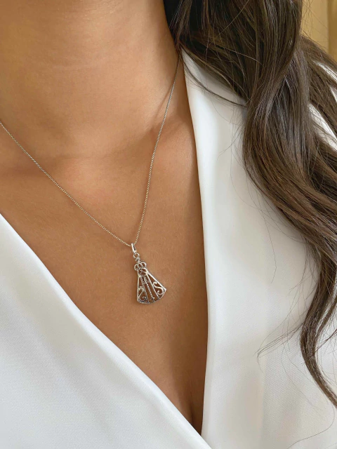 Colar Nossa Senhora Vazada - Banhado a Ródio Branco