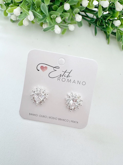 Brinco Coração Zircônia Cristal 12mm - Banhado a Prata