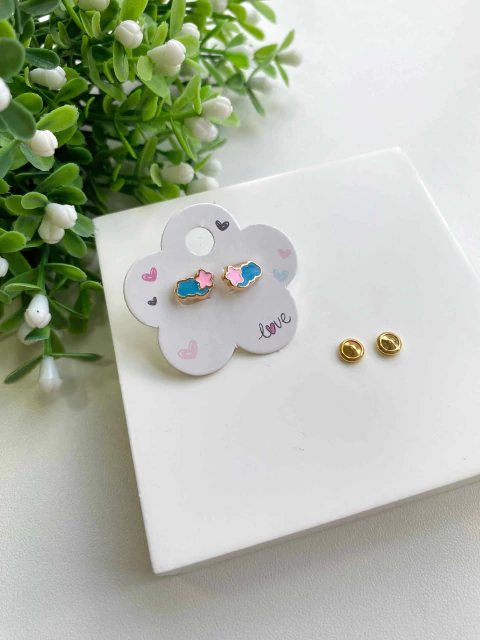 Brinco Infantil Estrela Rosa - Banhado a Ouro