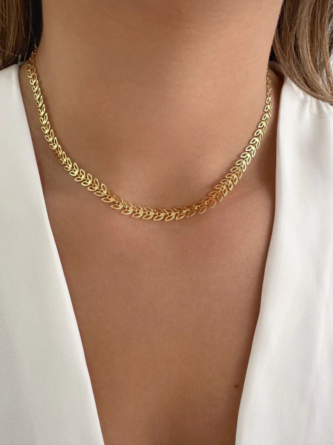 Choker Folhas - Banhado a Ouro