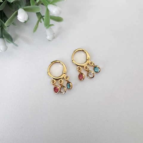 Brinco Argolinha Pontos de Luz Coloridos - Banhado a Ouro