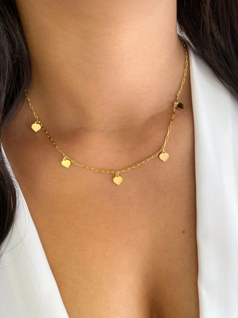 Colar Elos Cartier com Corações - Banhado a Ouro