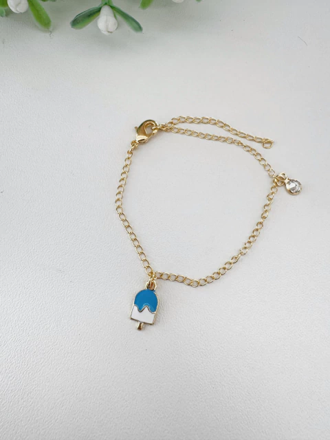 Pulseira Infantil Picolé Azul com Ponto de Luz - Banhado a Ouro
