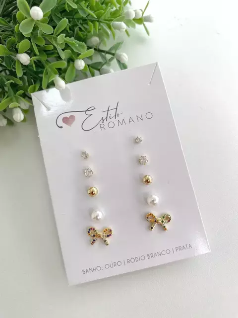 Kit 5 Brincos - Banhado a Ouro