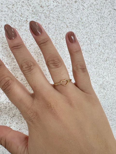 Anel Coração Vazado Cravejado - Banhado a Ouro