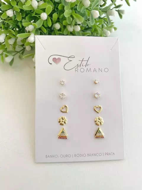 Kit 5 Brincos - Banhado a Ouro