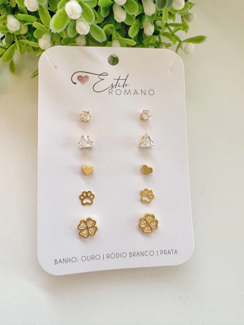 Kit 5 Brincos - Banhado a Ouro