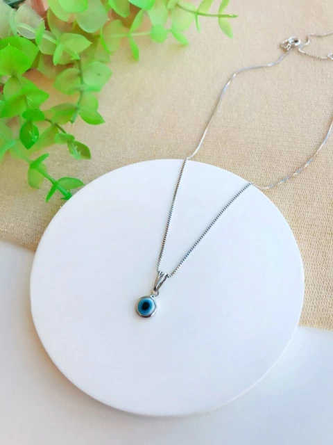 Colar Olho Grego - Banhado a Ródio Branco