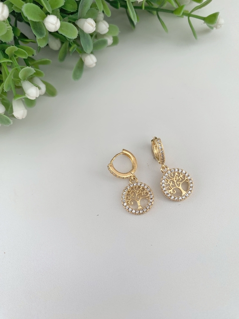 Brinco Argolinha Árvore da Vida Cravejada - Banhado a Ouro