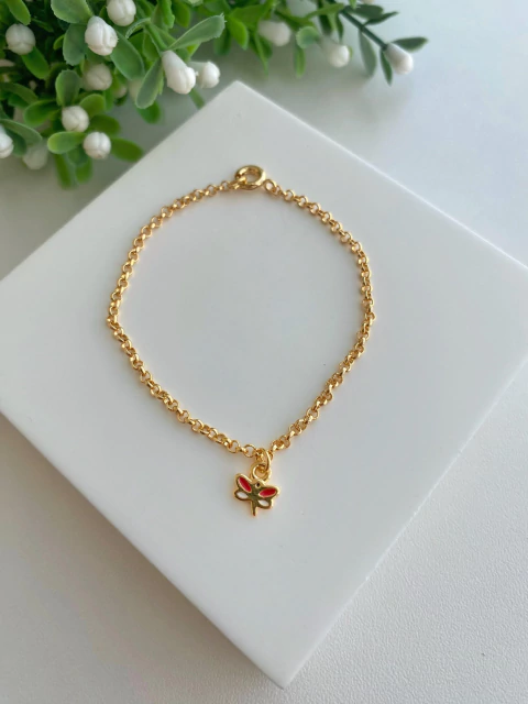 Pulseira Infantil Libélula - Banhado a Ouro