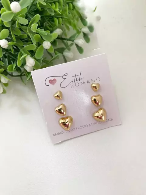 Kit Brincos Corações - Banhado a Ouro