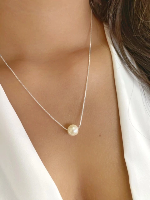 Colar Pérola 10mm - Banhado a Prata